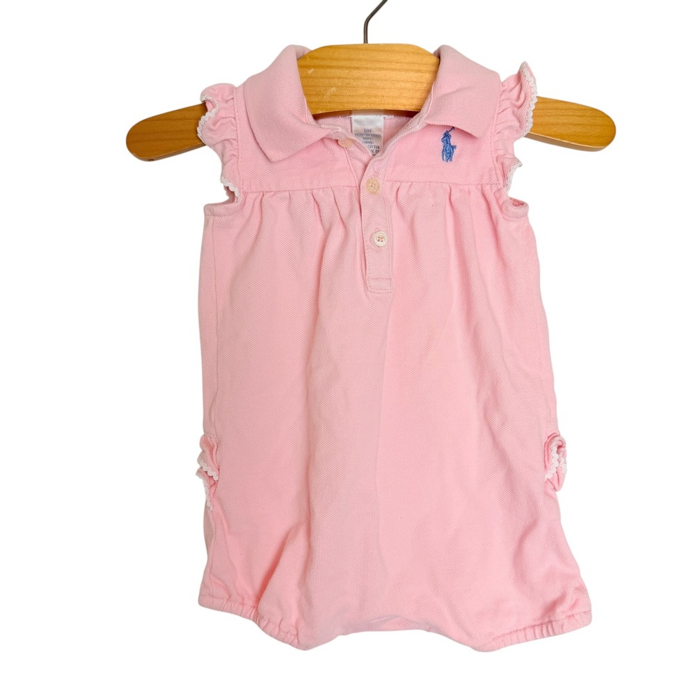 Ralph Lauren Baby Girls Pink Ruffle Pique Bubble Romper 6M